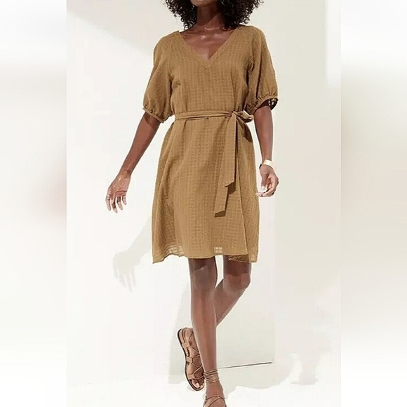 Banana Republic-Gingham Cotton Gauze Mini Dress Mustard Yellow-Size Medium - Picture 1 of 15